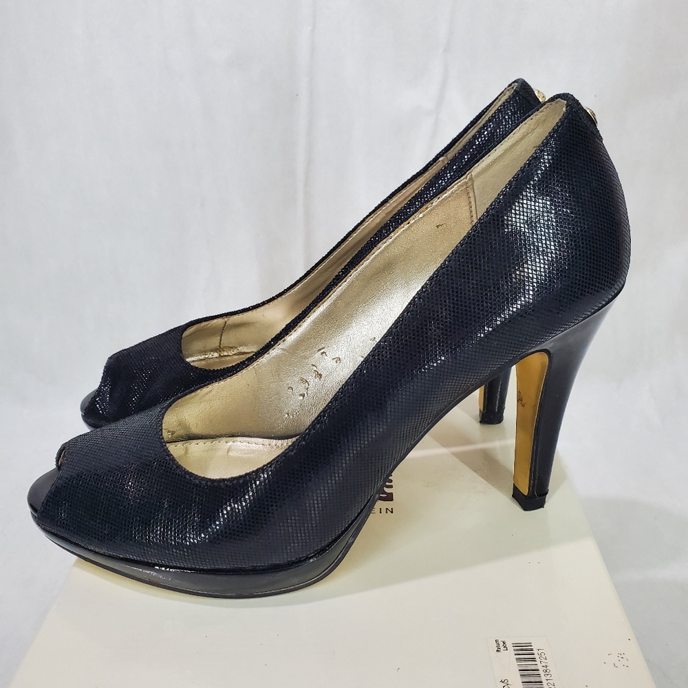 Anne Klein Womens Dyna Size 7 Black Leather Slip On Peep Toe 4" Heel Pumps - Picture 9 of 15